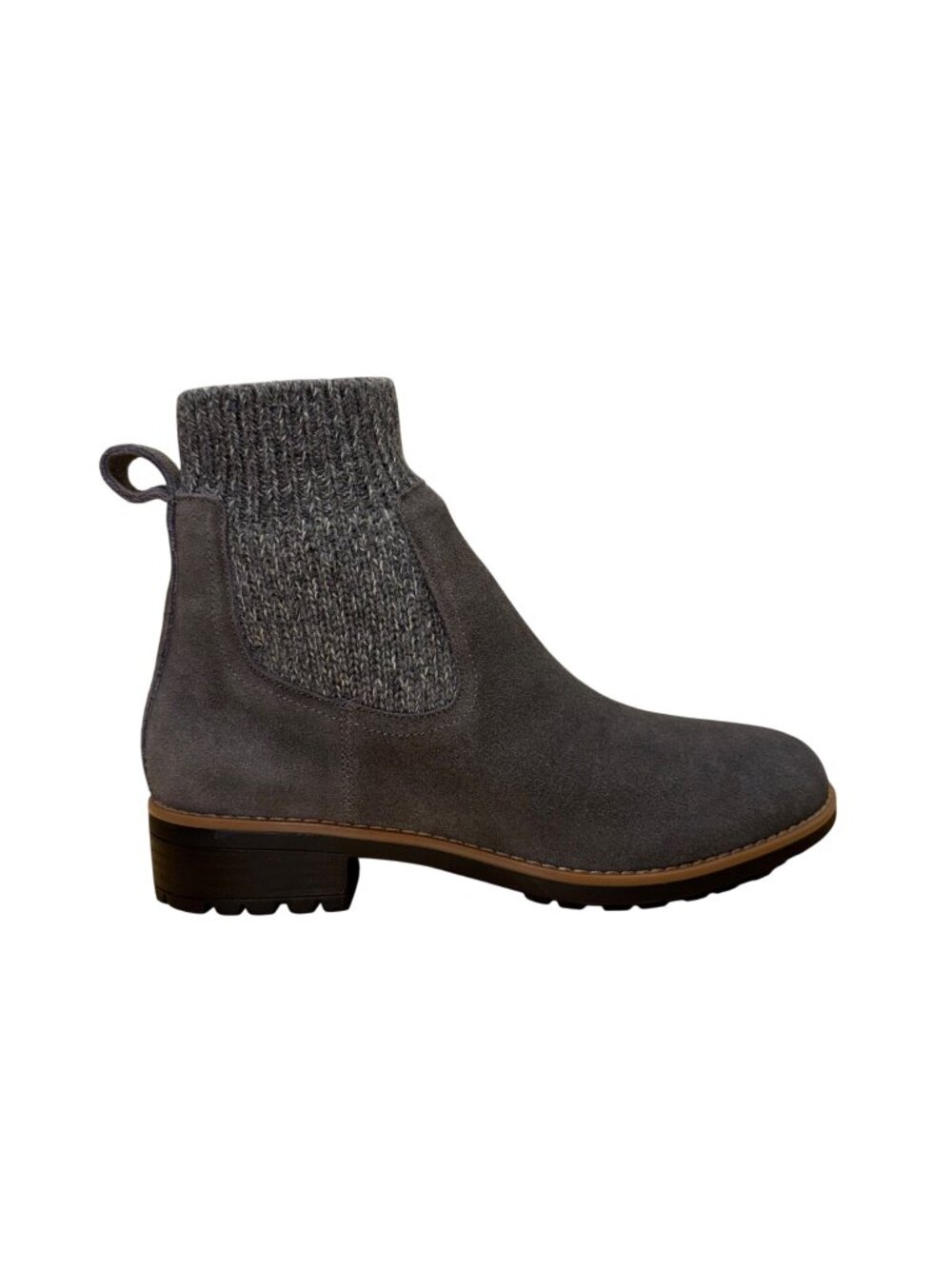 Violet & Red Women’s Gray Suede Slip-On Knit Trim Ankle Jaymie Boots Size 8.5M
